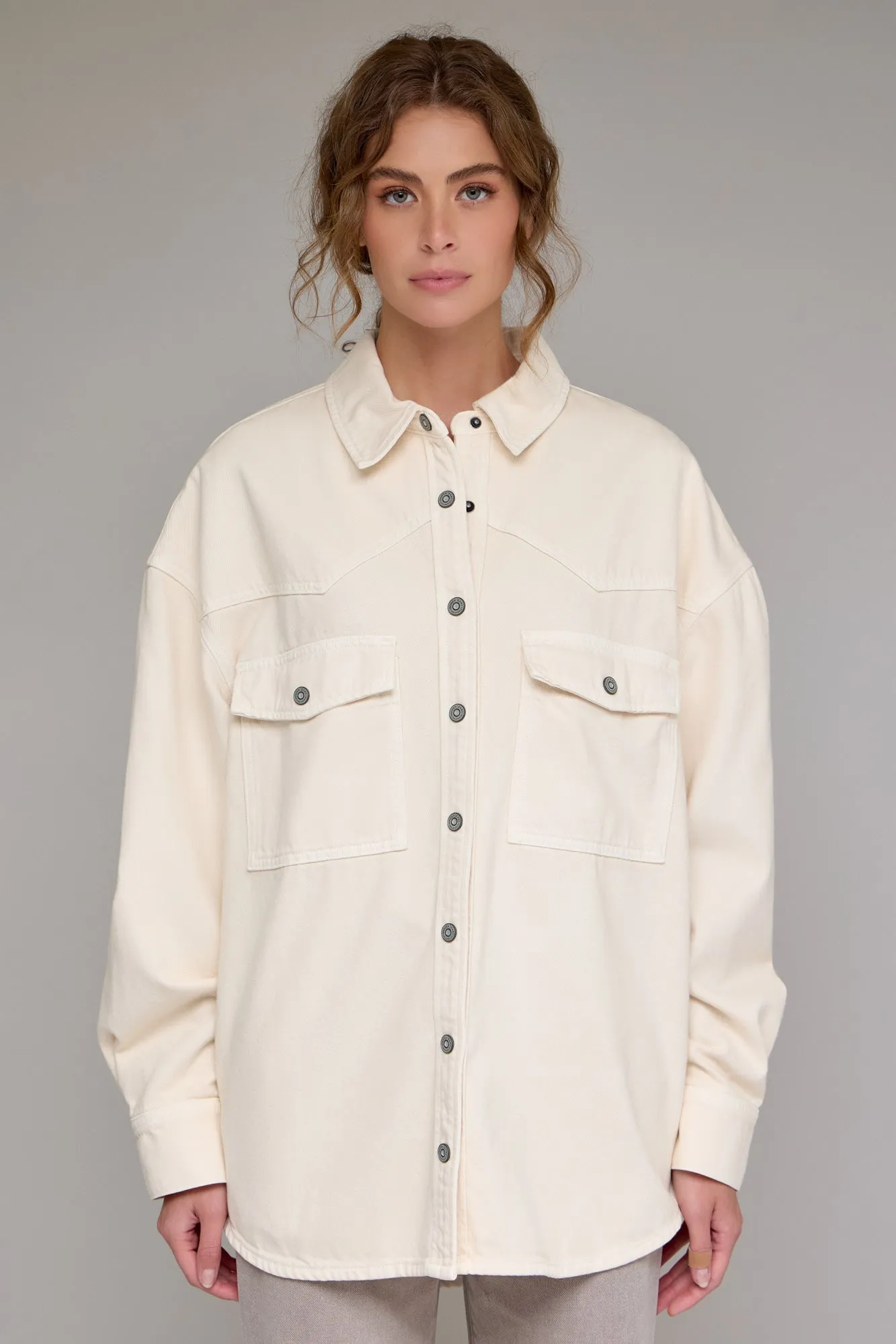 [ABBEY] Ecru Wash Oversized Western Shirt
