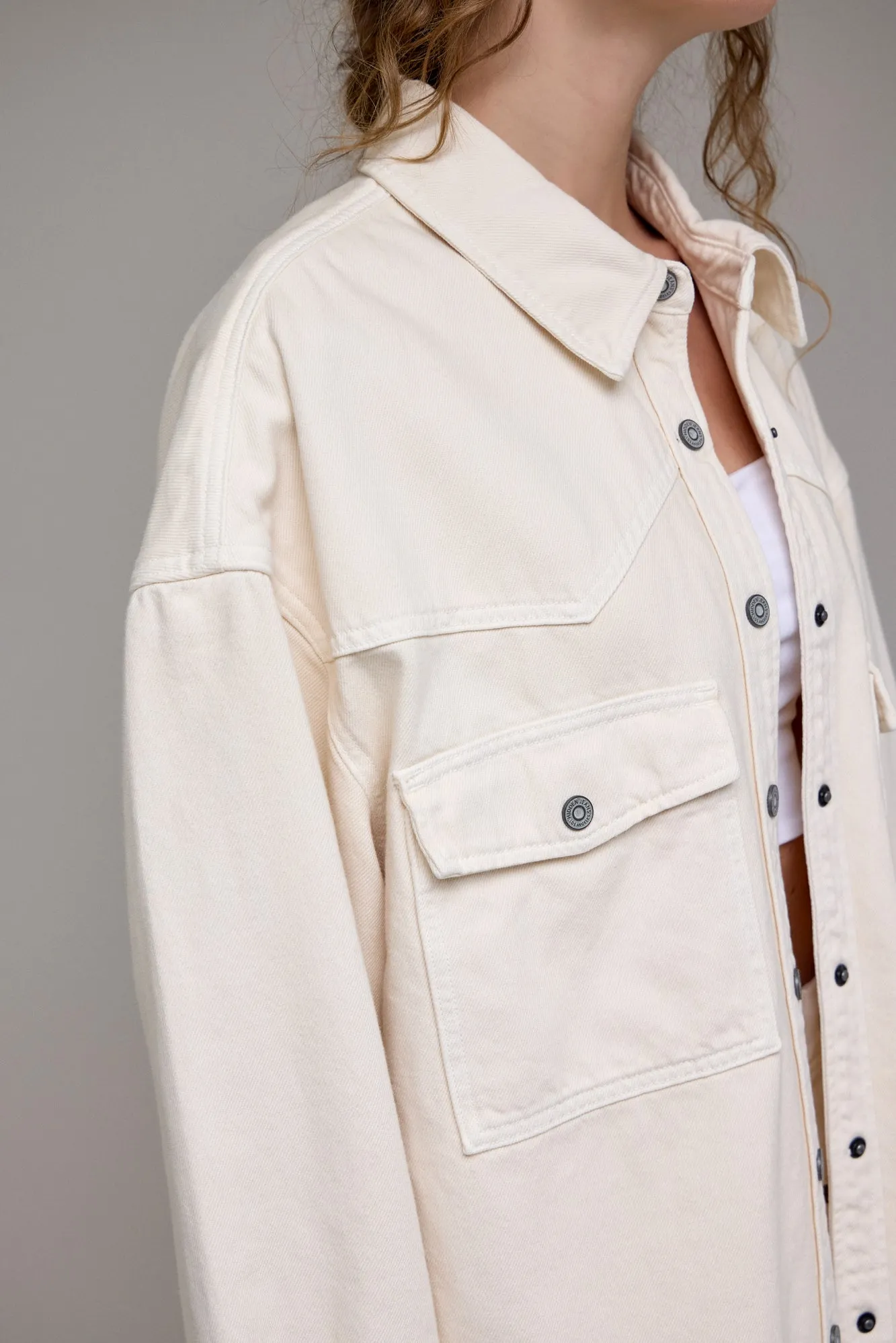[ABBEY] Ecru Wash Oversized Western Shirt