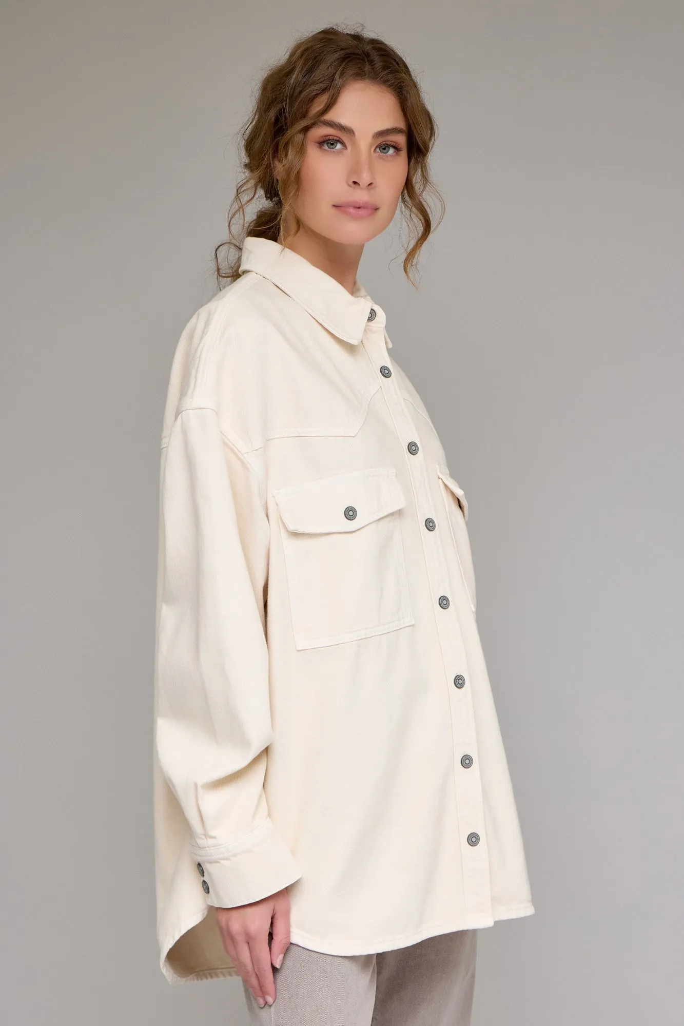 [ABBEY] Ecru Wash Oversized Western Shirt