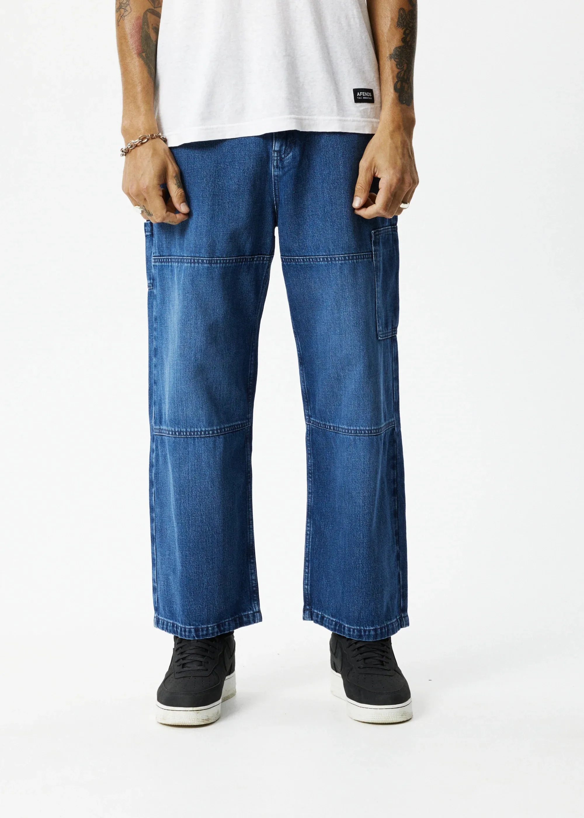 AFENDS Mens Richmond Denim Baggy Carpenter Jeans - Authentic Blue