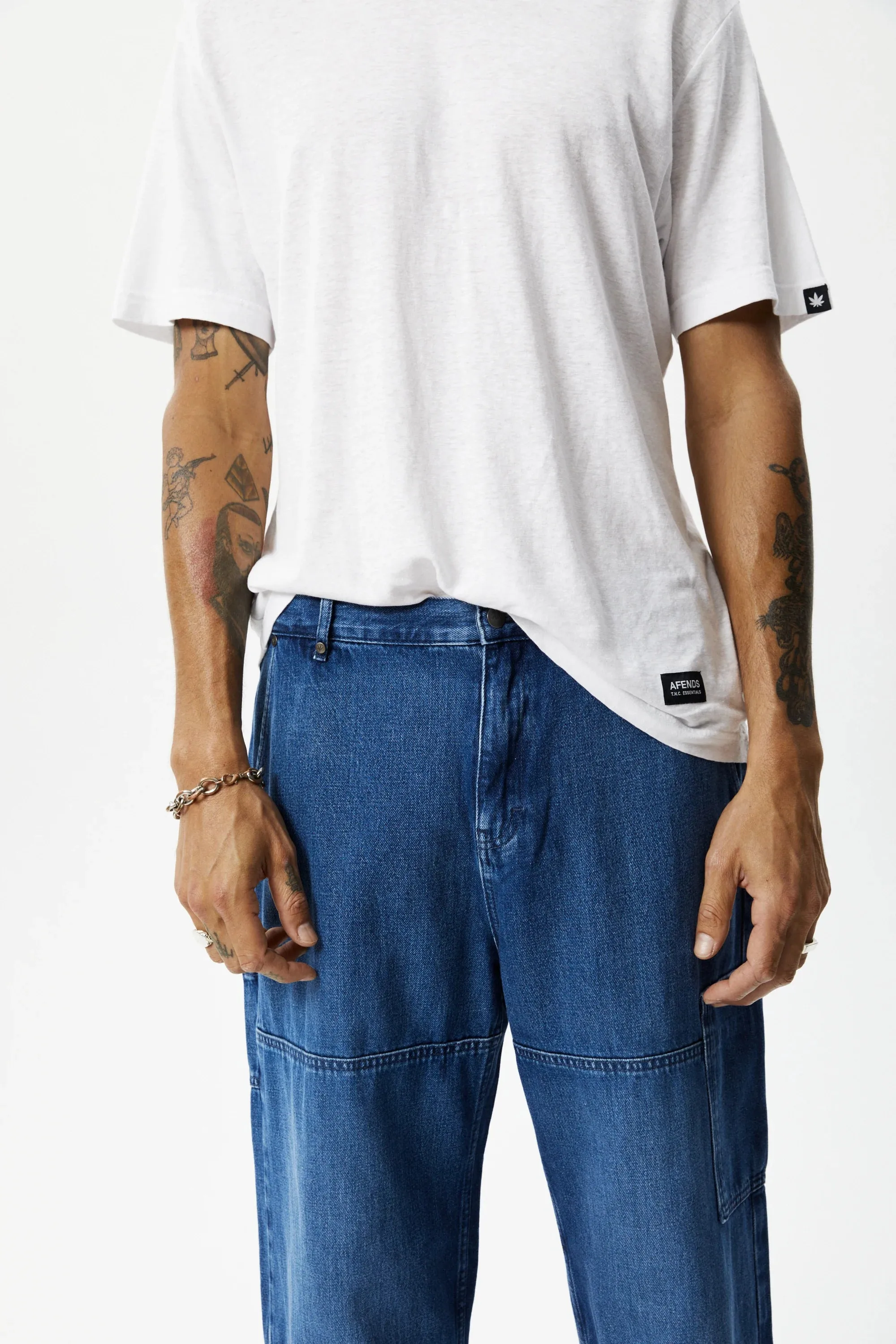 AFENDS Mens Richmond Denim Baggy Carpenter Jeans - Authentic Blue