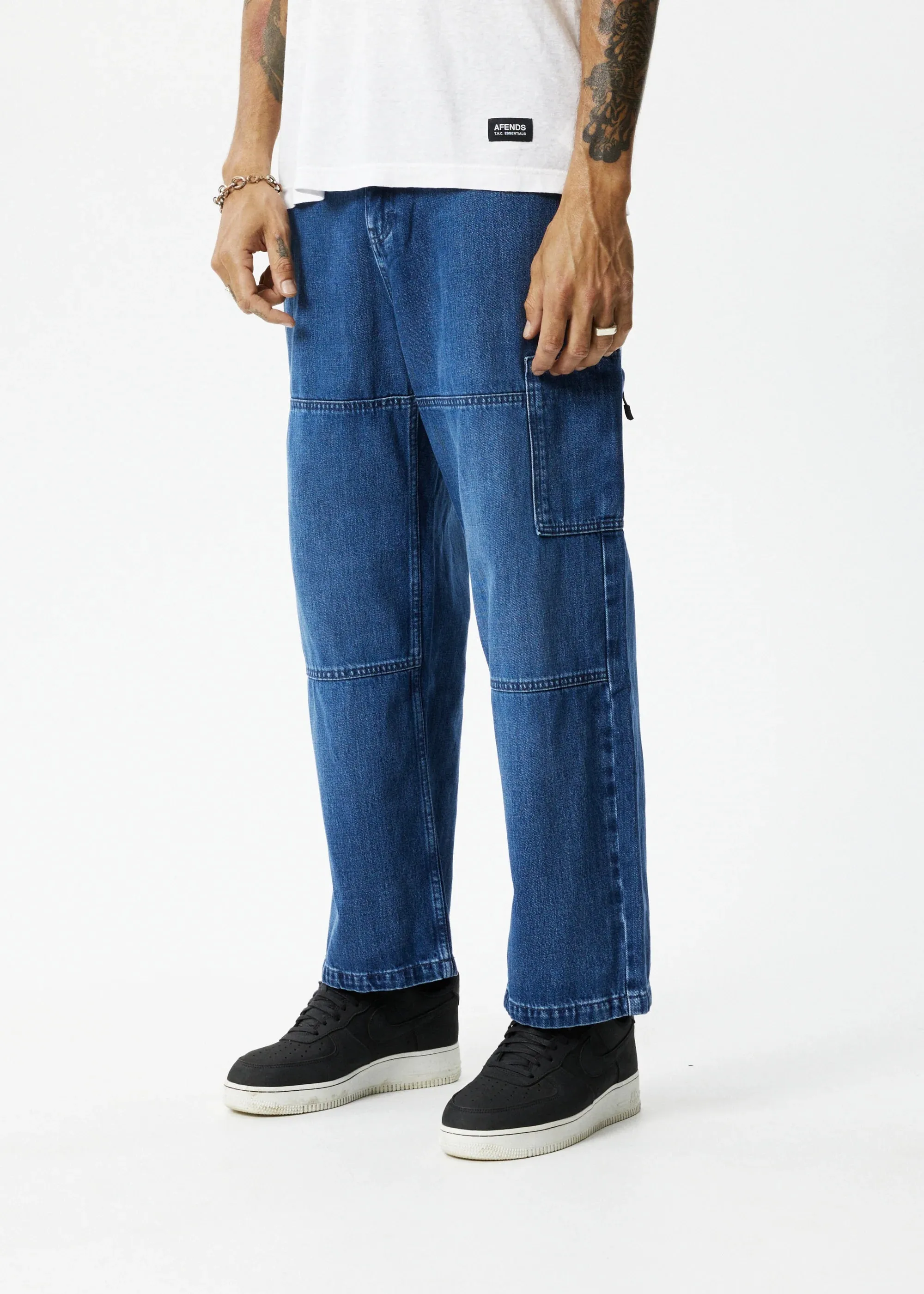 AFENDS Mens Richmond Denim Baggy Carpenter Jeans - Authentic Blue