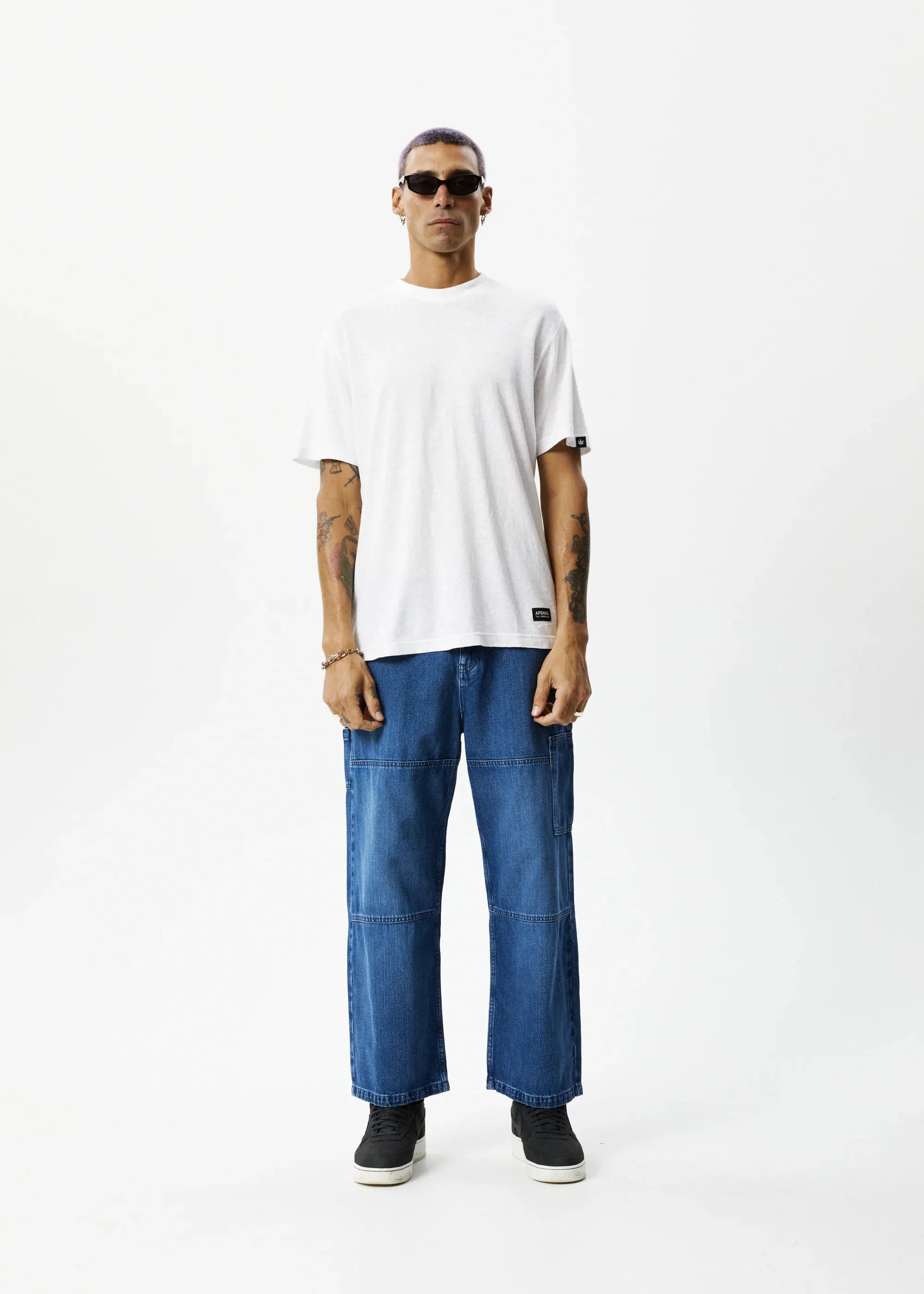 AFENDS Mens Richmond Denim Baggy Carpenter Jeans - Authentic Blue