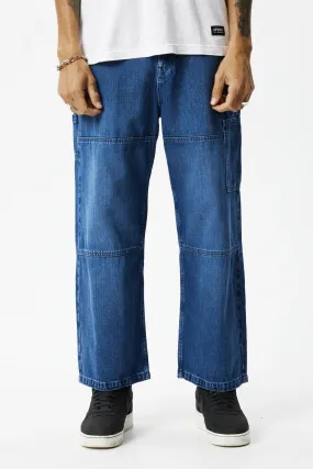 AFENDS Mens Richmond Denim Baggy Carpenter Jeans - Authentic Blue