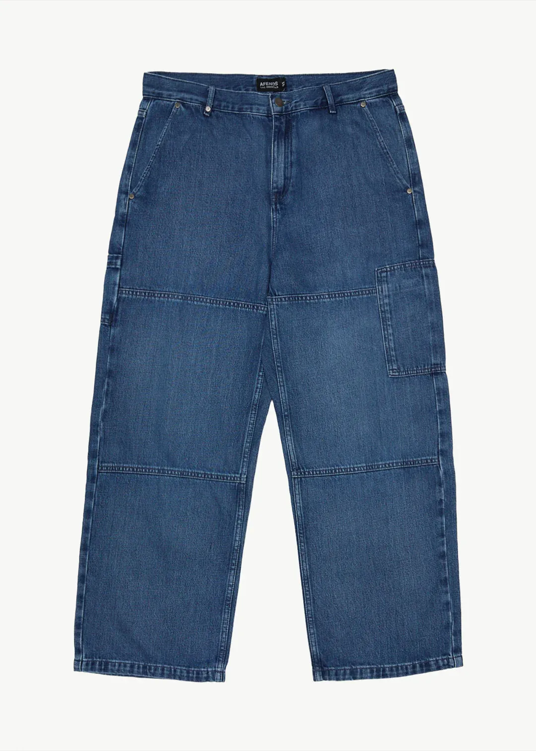 AFENDS Mens Richmond Denim Baggy Carpenter Jeans - Authentic Blue