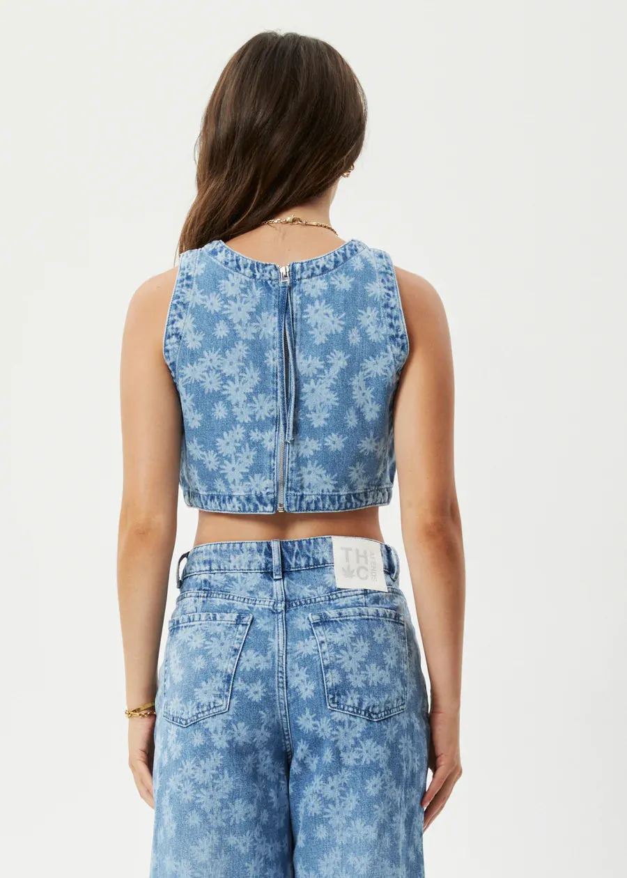 Afends Womens Fink Hemp Denim Cropped Top