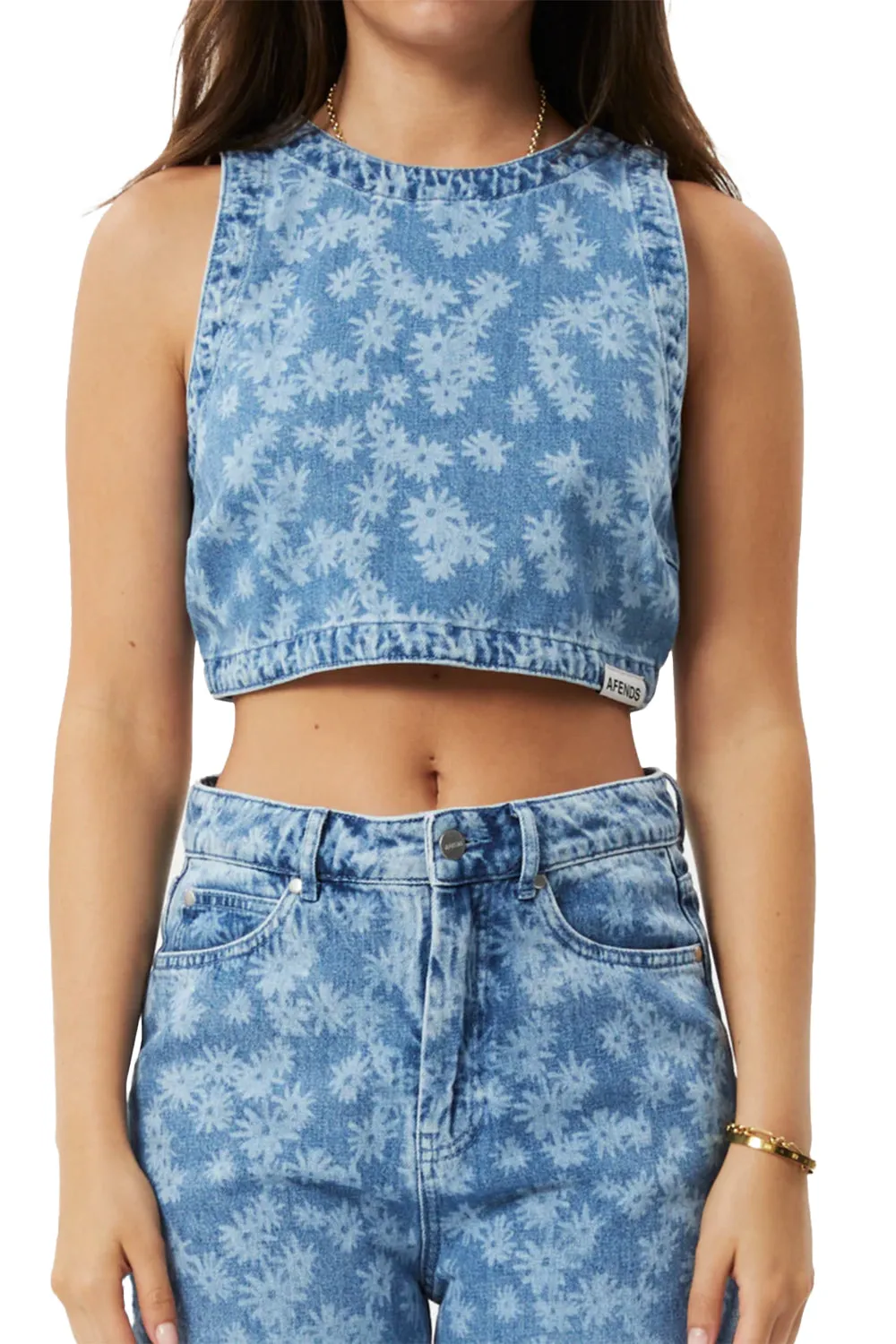 Afends Womens Fink Hemp Denim Cropped Top