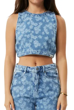 Afends Womens Fink Hemp Denim Cropped Top