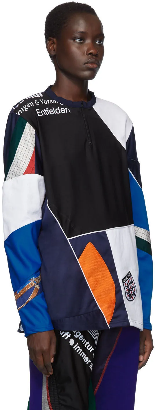 Ahluwalia Navy Patchwork Zip Sweater