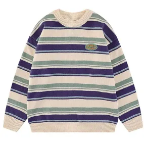 Aidase mens outfits Japanese Patchwork Striped Sweater Men Knitwears New Winter Retro Vintage Harajuku Pullover Knit Embroidery Knitted Sweater