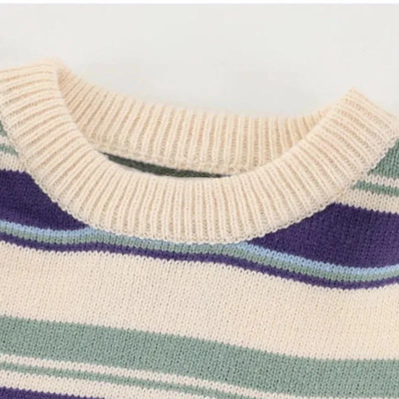 Aidase mens outfits Japanese Patchwork Striped Sweater Men Knitwears New Winter Retro Vintage Harajuku Pullover Knit Embroidery Knitted Sweater