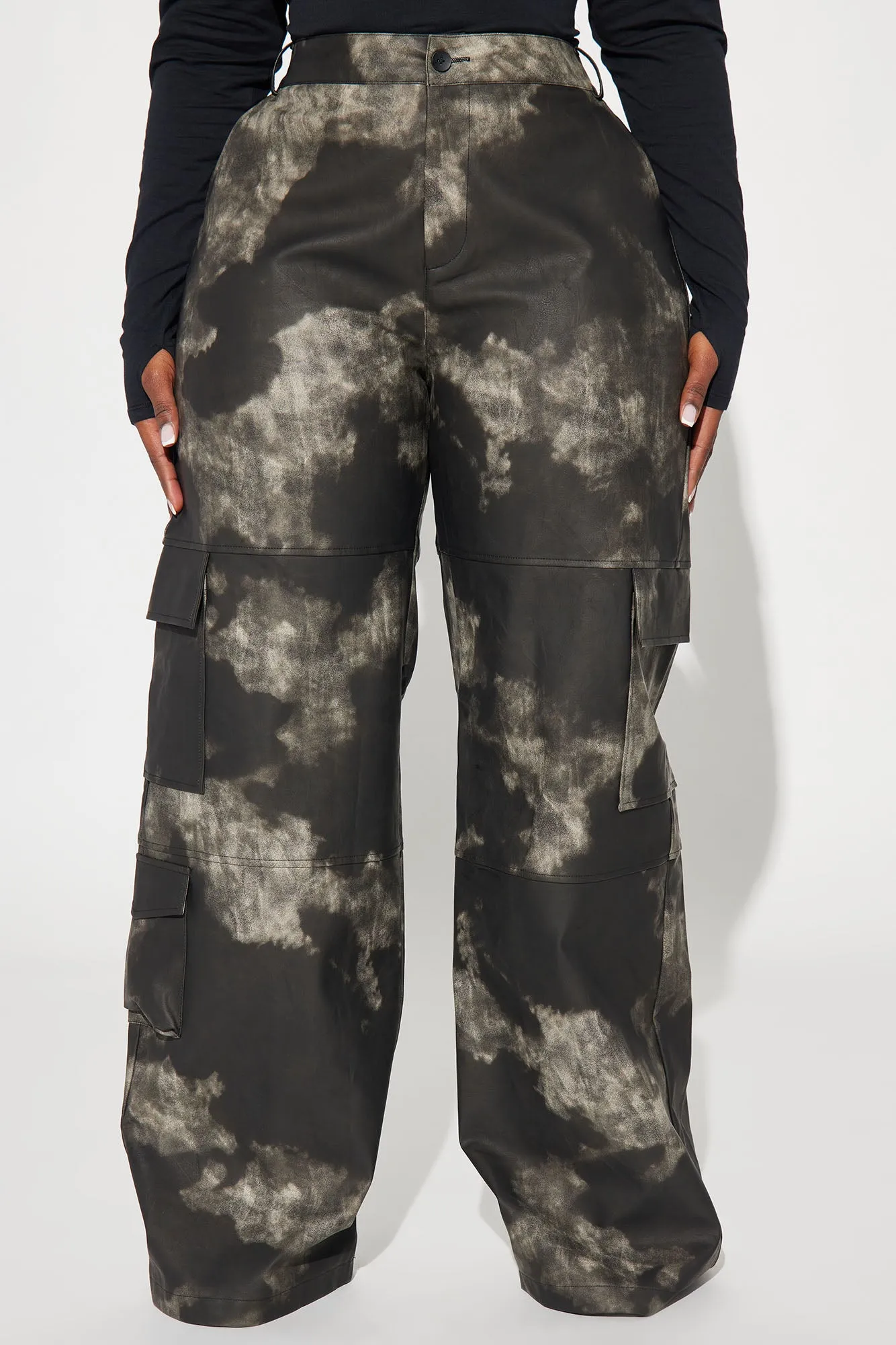 Alexa Washed Faux Leather Cargo Pant - Black