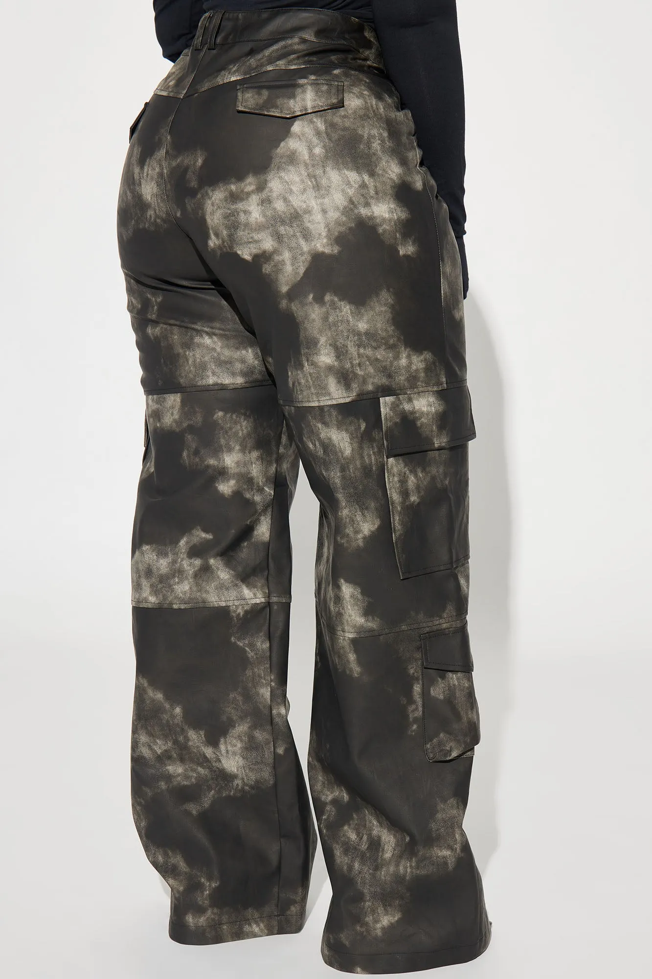Alexa Washed Faux Leather Cargo Pant - Black