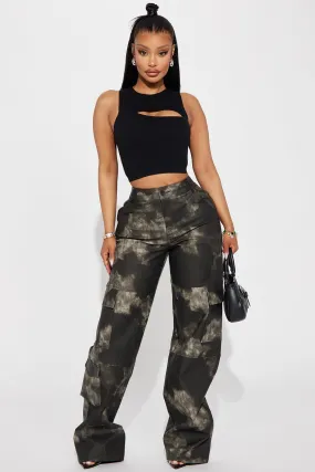 Alexa Washed Faux Leather Cargo Pant - Black