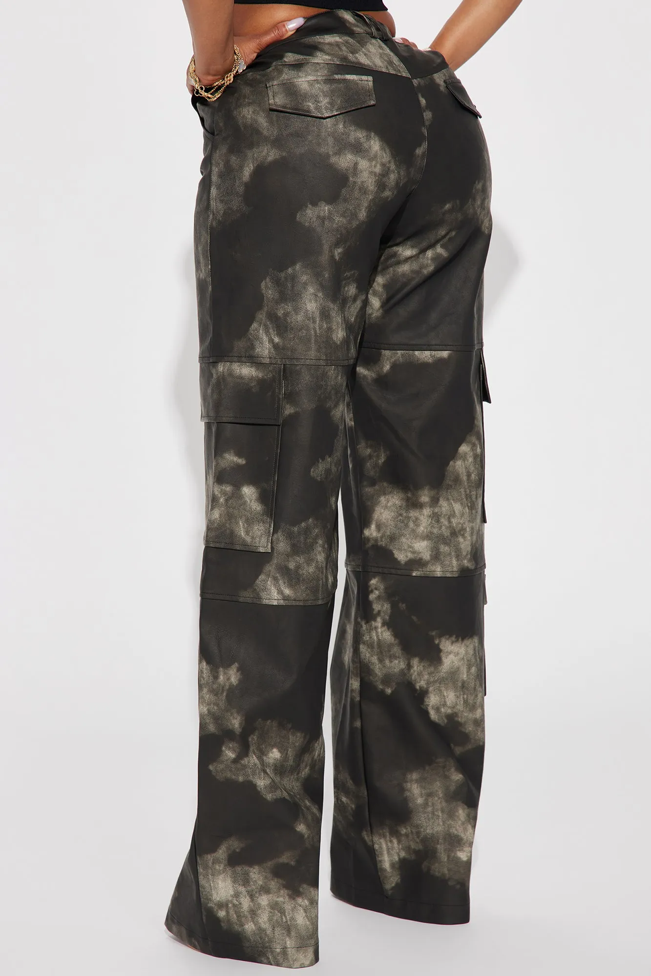 Alexa Washed Faux Leather Cargo Pant - Black