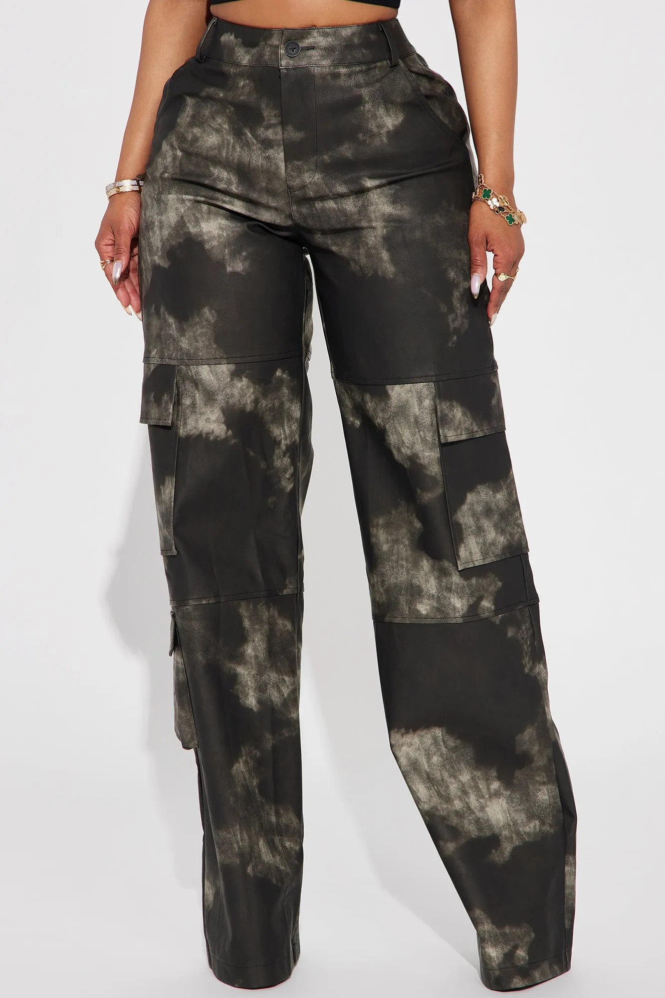 Alexa Washed Faux Leather Cargo Pant - Black