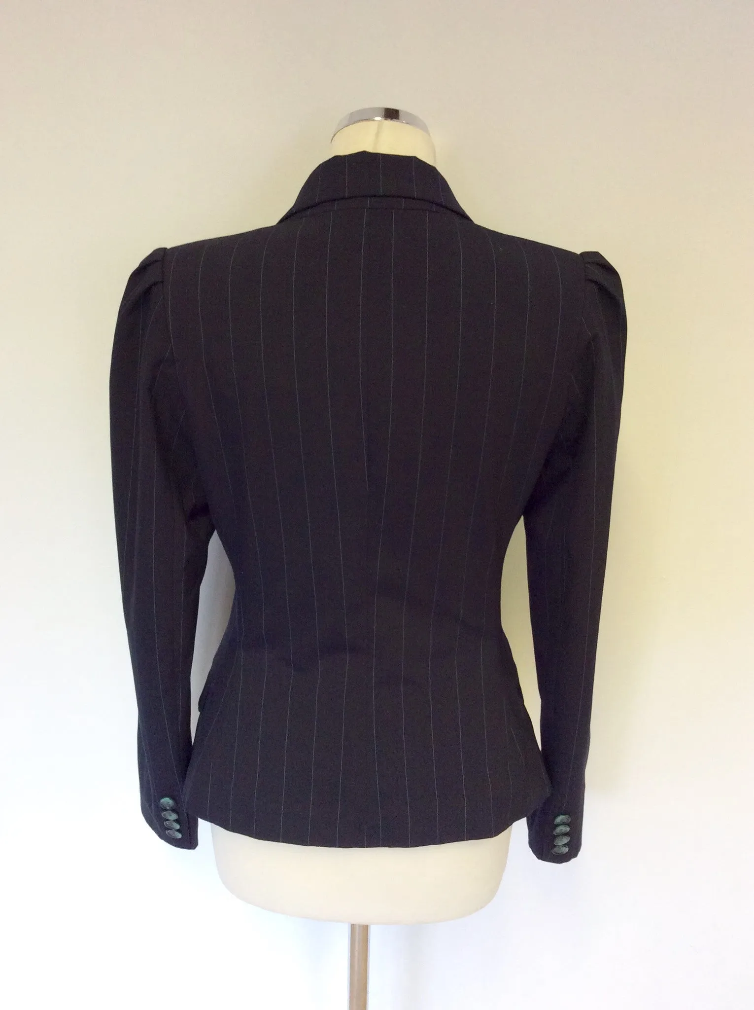 ALL SAINTS DARK BLUE PINSTRIPE WOOL SUIT JACKET SIZE M UK 10