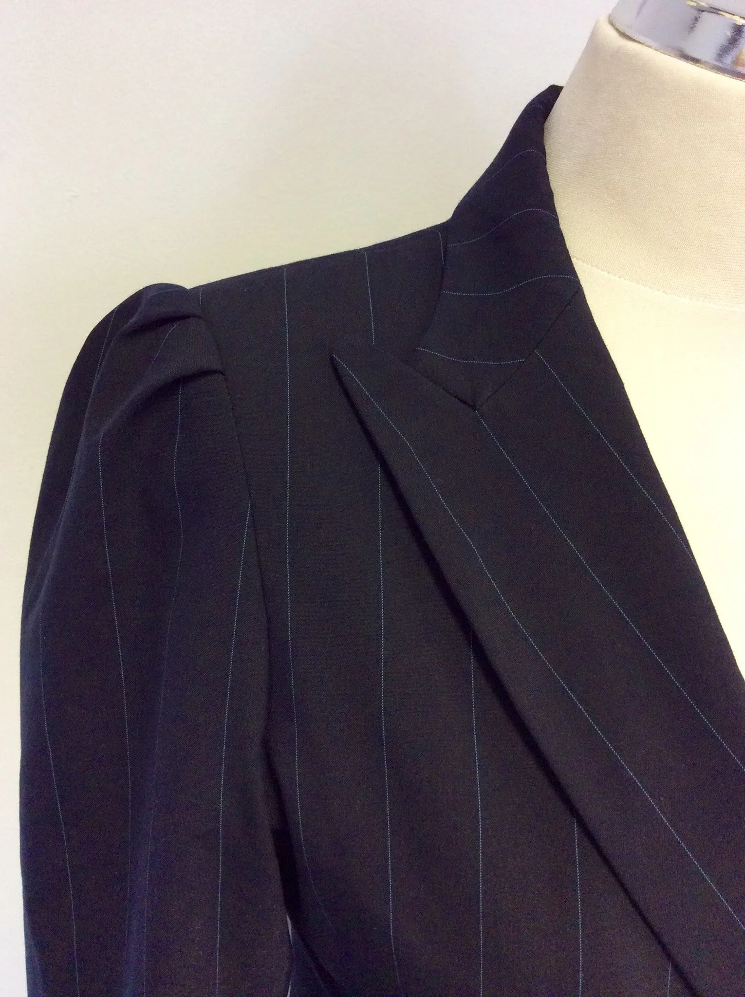 ALL SAINTS DARK BLUE PINSTRIPE WOOL SUIT JACKET SIZE M UK 10