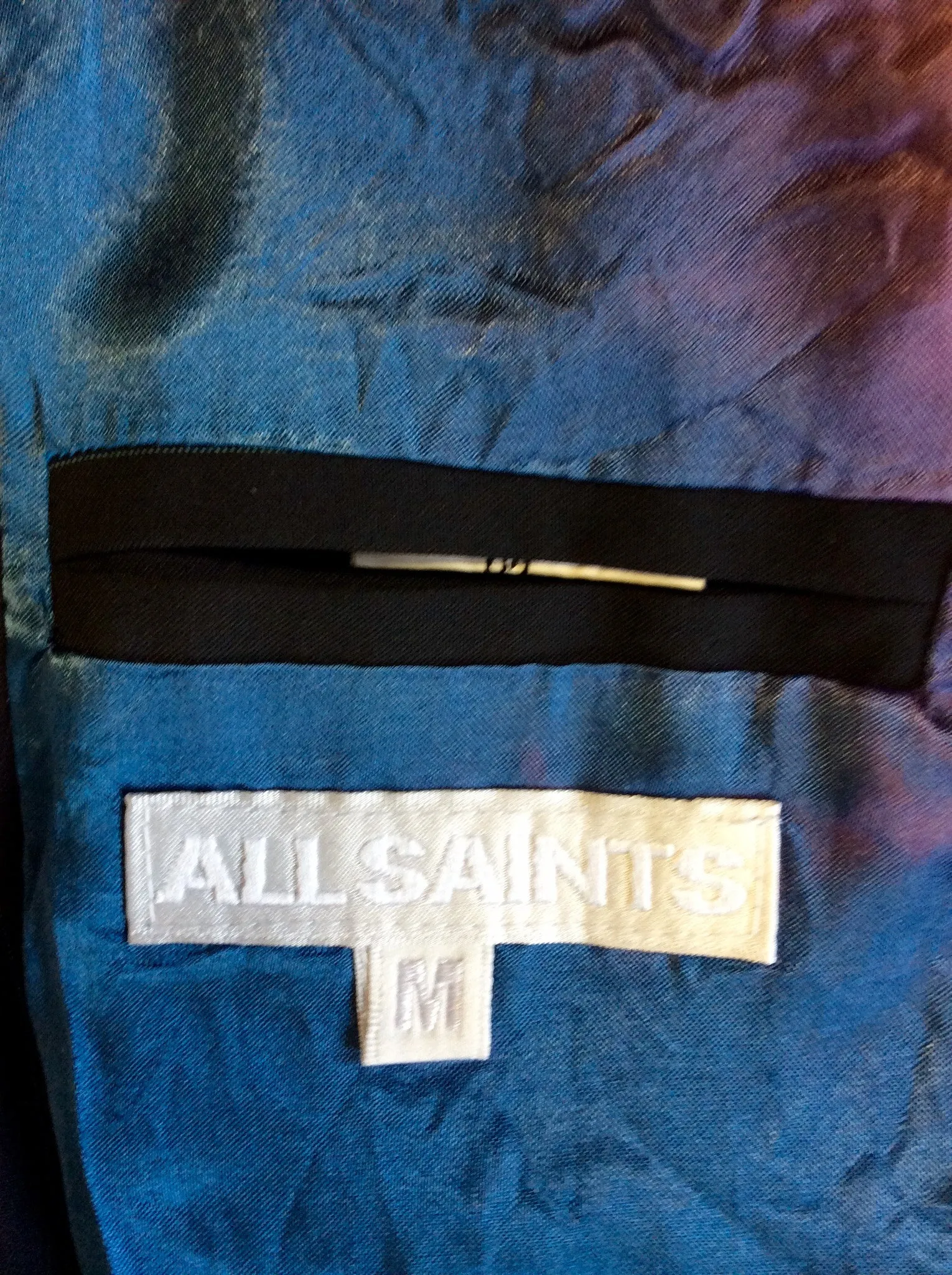 ALL SAINTS DARK BLUE PINSTRIPE WOOL SUIT JACKET SIZE M UK 10