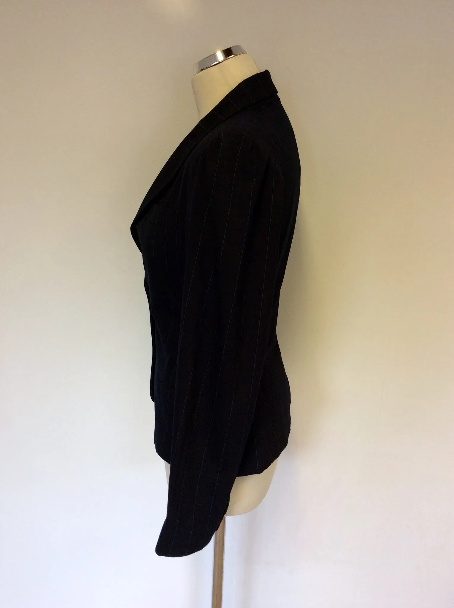 ALL SAINTS DARK BLUE PINSTRIPE WOOL SUIT JACKET SIZE M UK 10