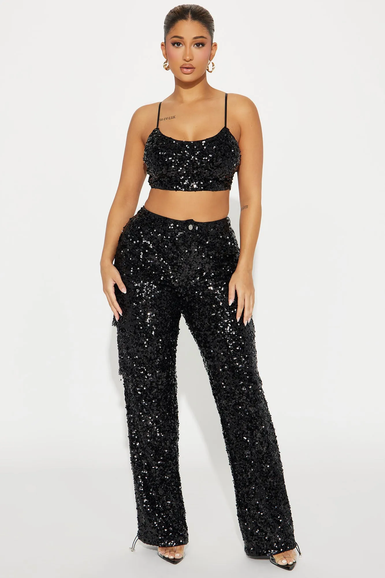 Always Sparkle Sequin Pant Set - Black