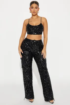 Always Sparkle Sequin Pant Set - Black
