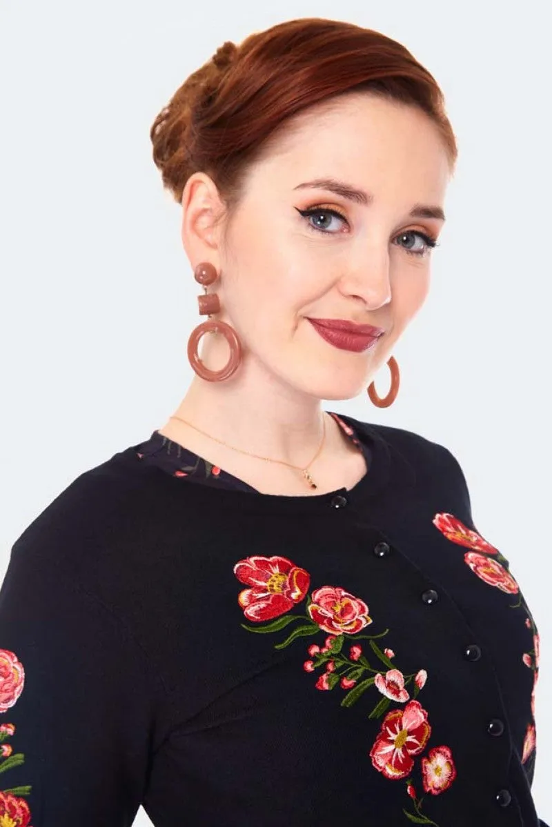 Angela Luxe Floral Embroidered Black Cardigan