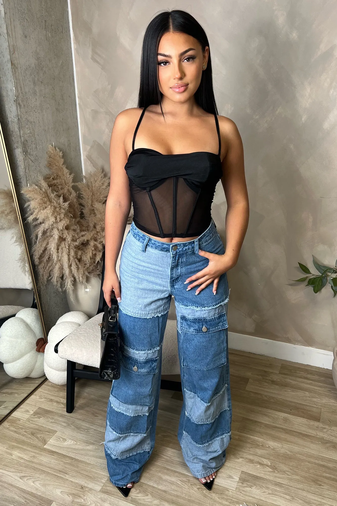 As If Wide Leg Cargo Jeans - Blue/combo