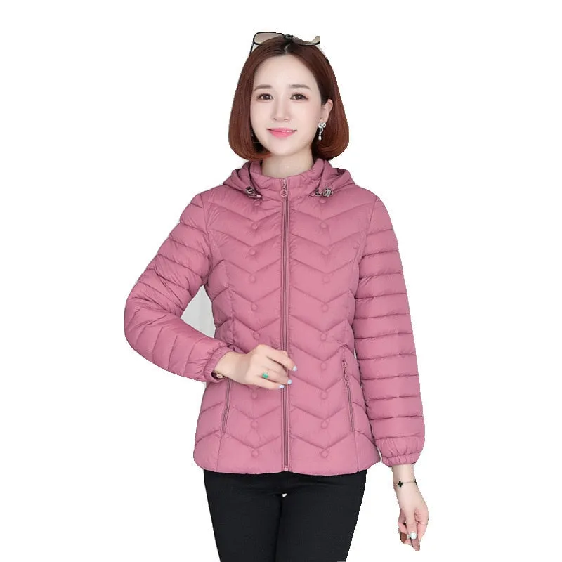 Autumn Winter Ultra-Light Thin Down  Waterproof Coat for Women - Slim Short Hooded Parka Jacket, Warm Women's Outerwear Clothing.