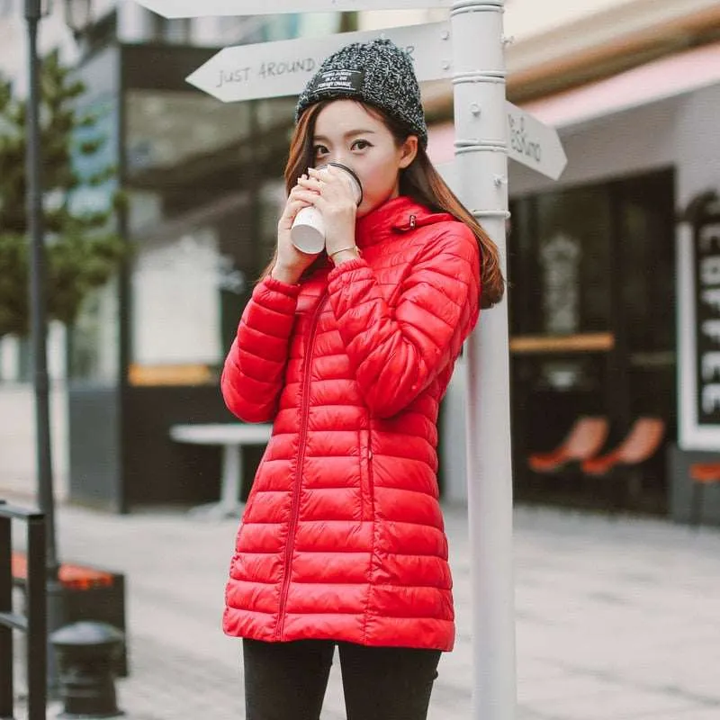 Autumn Winter Ultra-Light Thin Down  Waterproof Coat for Women - Slim Short Hooded Parka Jacket, Warm Women's Outerwear Clothing.
