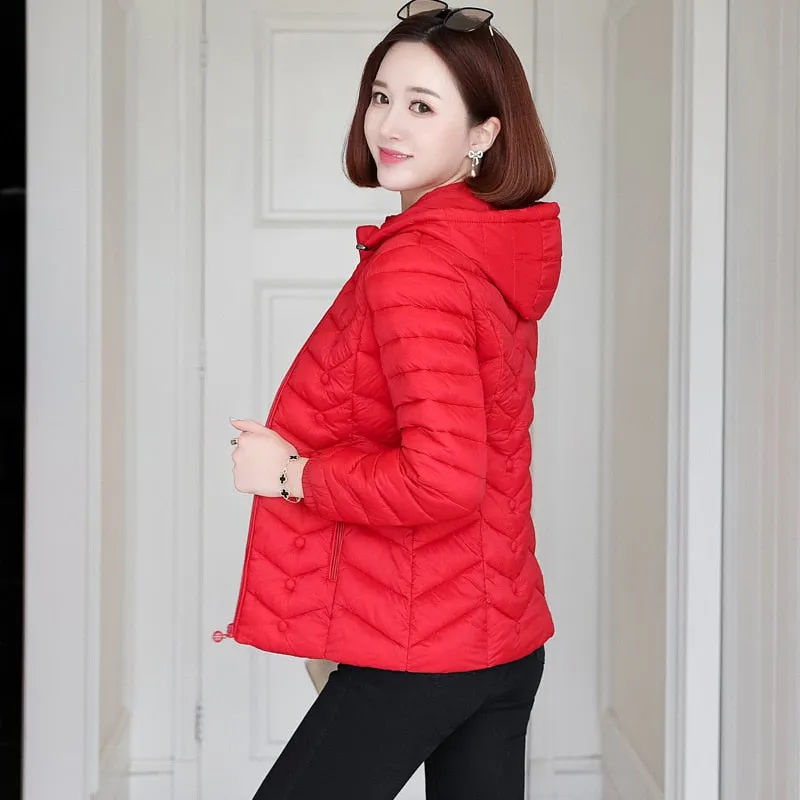 Autumn Winter Ultra-Light Thin Down  Waterproof Coat for Women - Slim Short Hooded Parka Jacket, Warm Women's Outerwear Clothing.