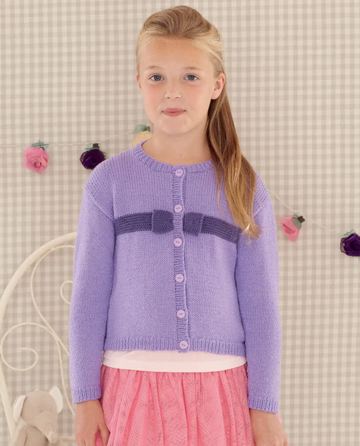 Babies and Girls Bow Cardigan and Hat in Sirdar Snuggly DK (4656)