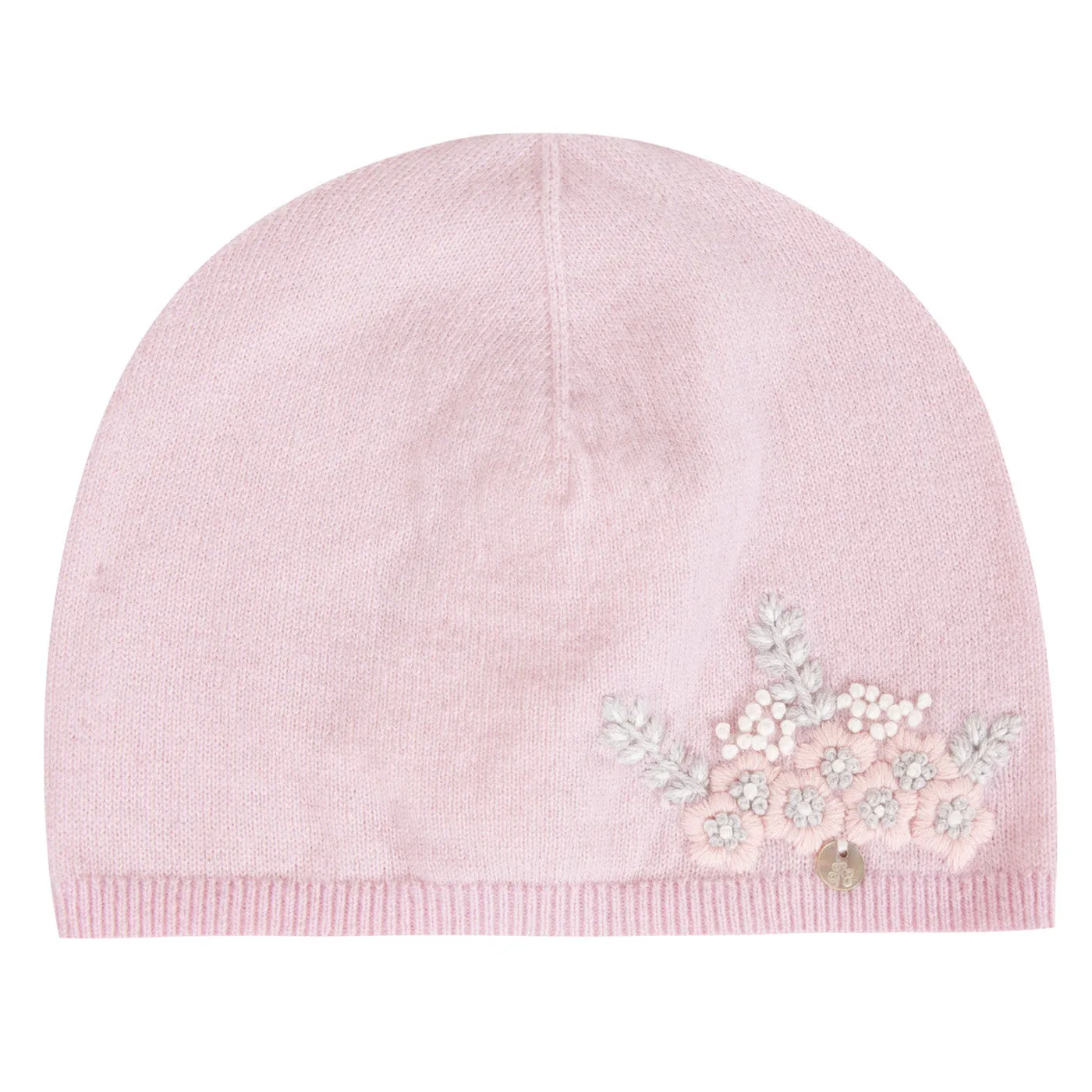 Baby Girls Pale Pink Hat with Floral Embroidery