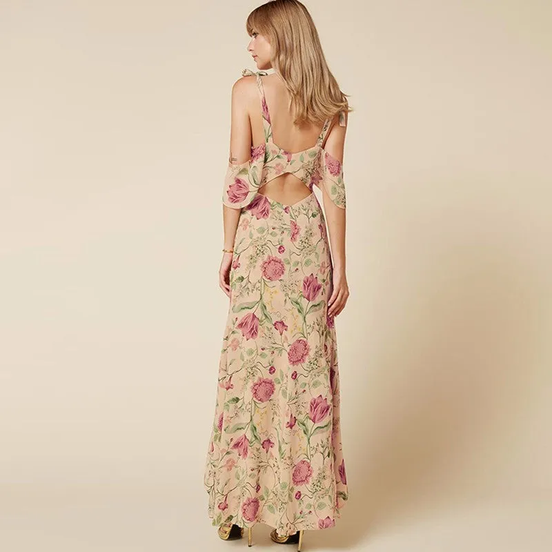 Backless Maxi Dress With Floral Print