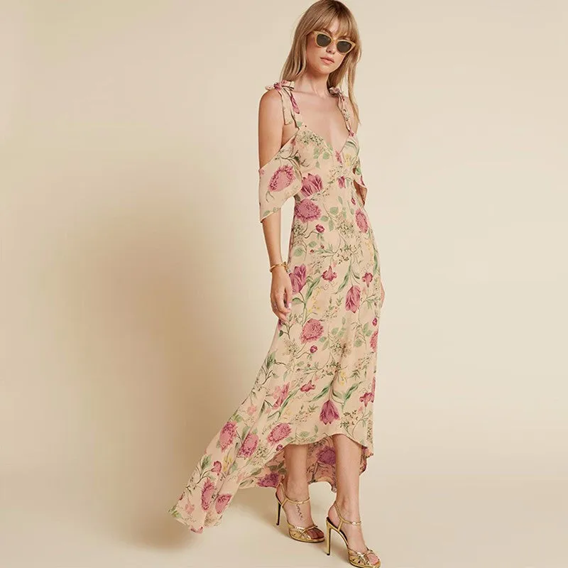 Backless Maxi Dress With Floral Print