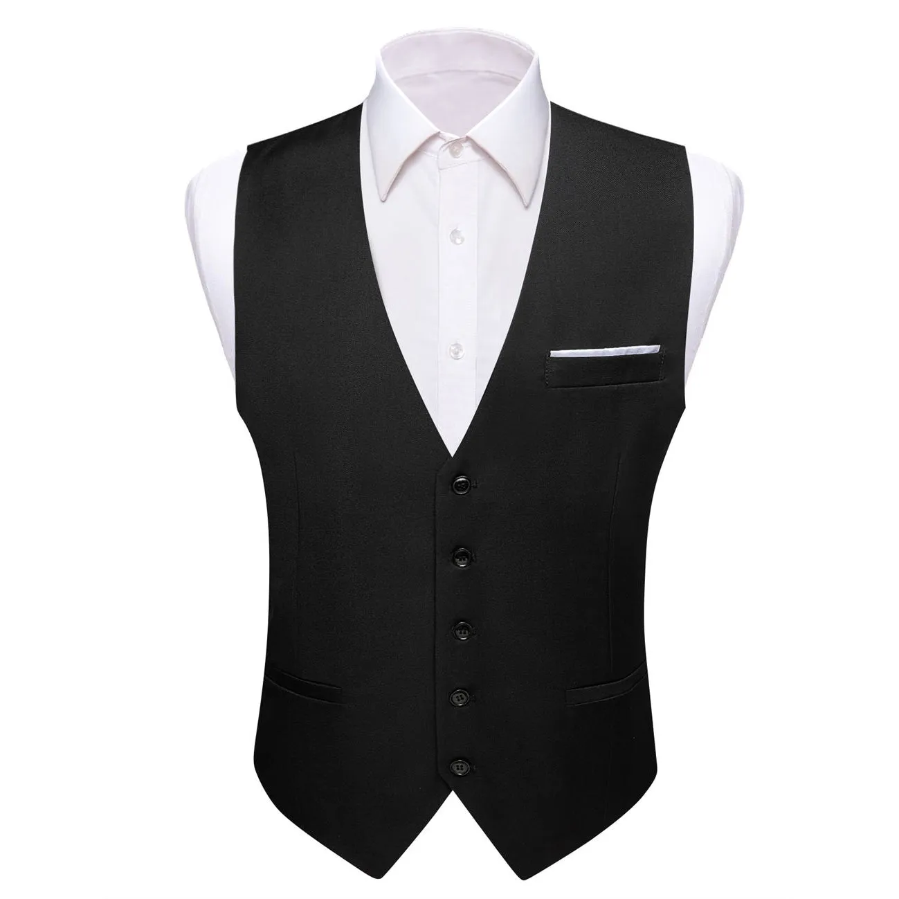 Barry Wang Mens Black Vest for Suit V-Neck Sleeveless Silk Waistcoat for Men