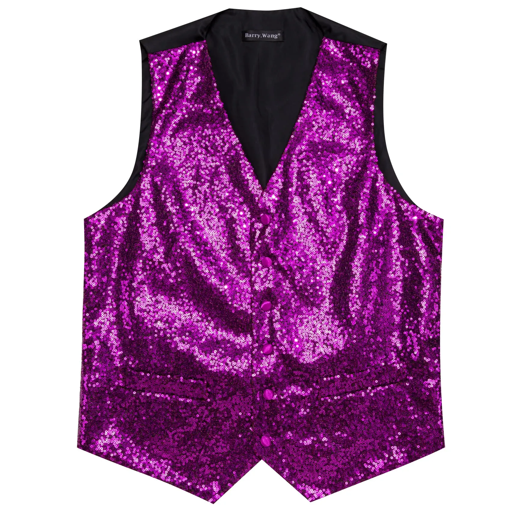 Barry Wang Mens Sequin Top Dark Purple Solid V-Neck Vest Bow Tie Set