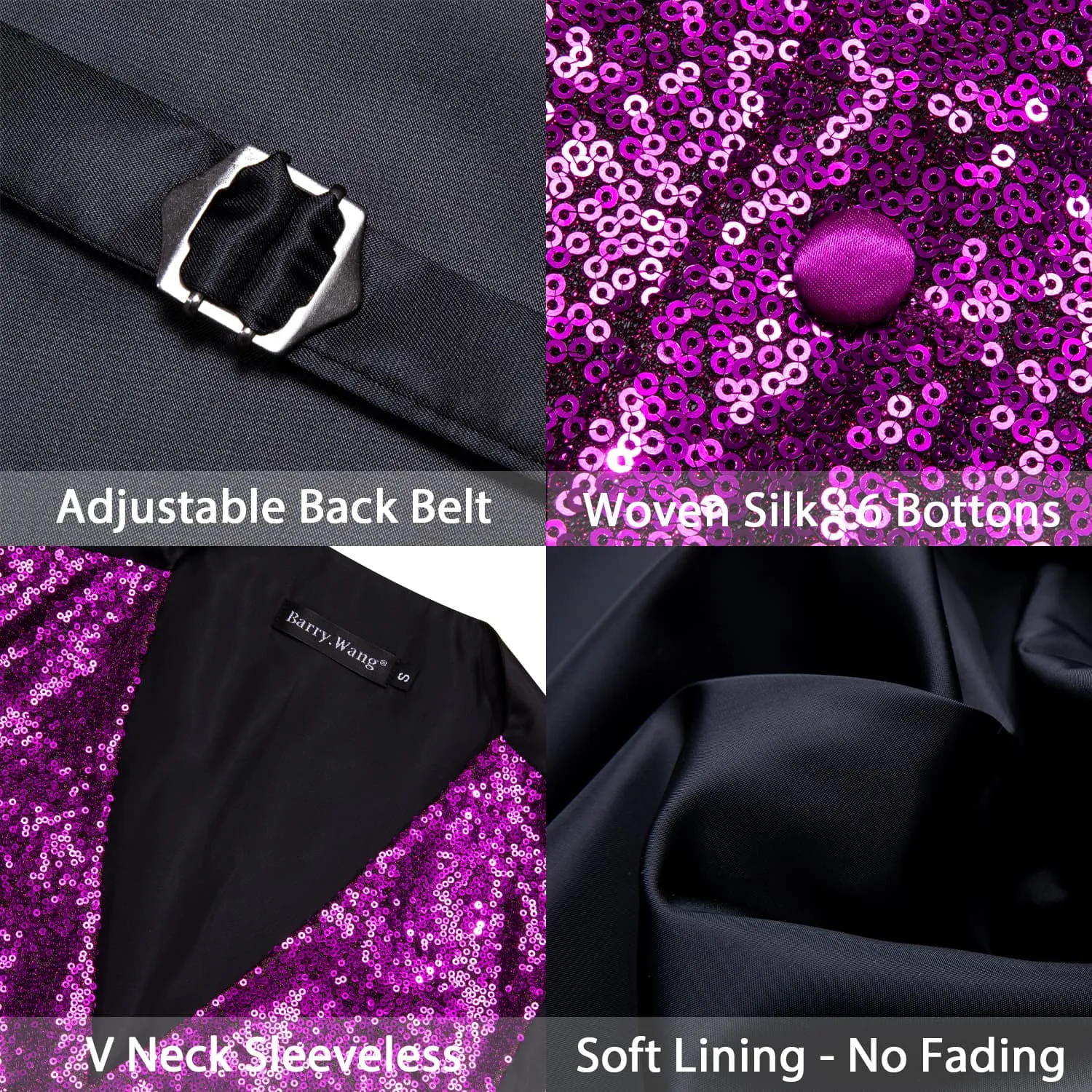 Barry Wang Mens Sequin Top Dark Purple Solid V-Neck Vest Bow Tie Set