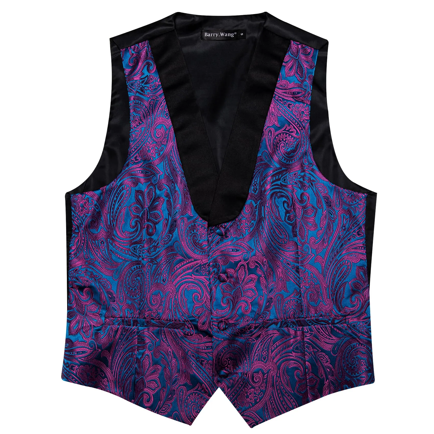 Barry Wang Mens Vest Blue Purple Paisley Black Shawl Lapel Silk Waistcoat Tie Set