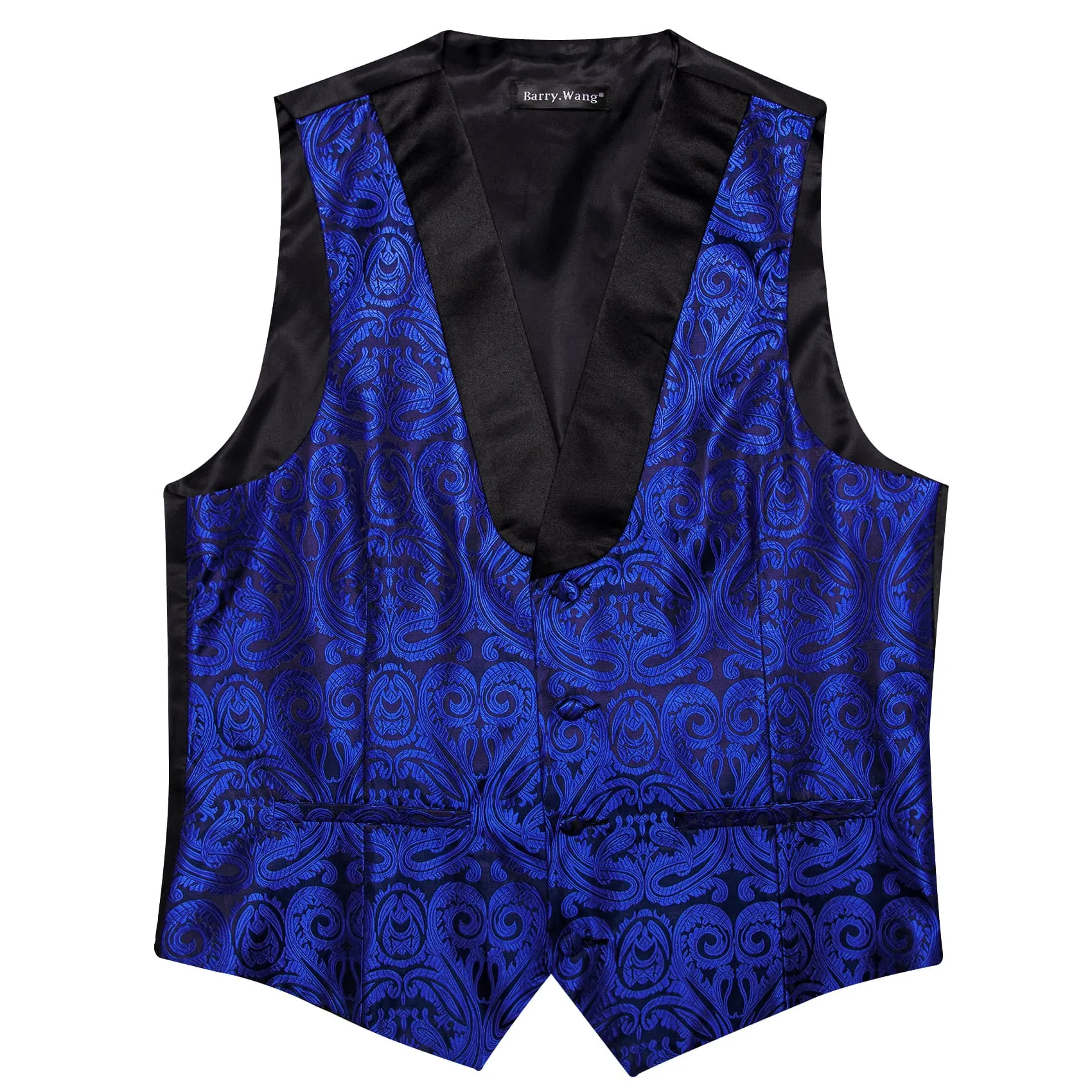 Barry Wang Mens Vest Navy Blue Paisley Black Shawl Lapel Silk Waistcoat Tie Set