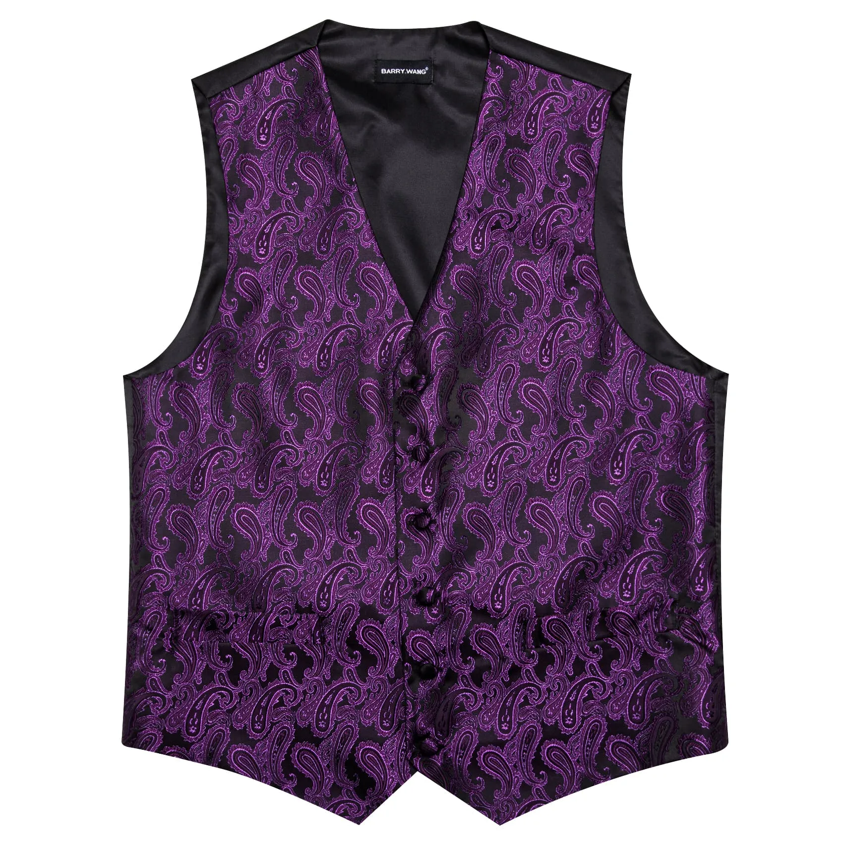 Barry Wang Mens Vest Set Dark Purple Black Paisley V-Neck Waistcoat