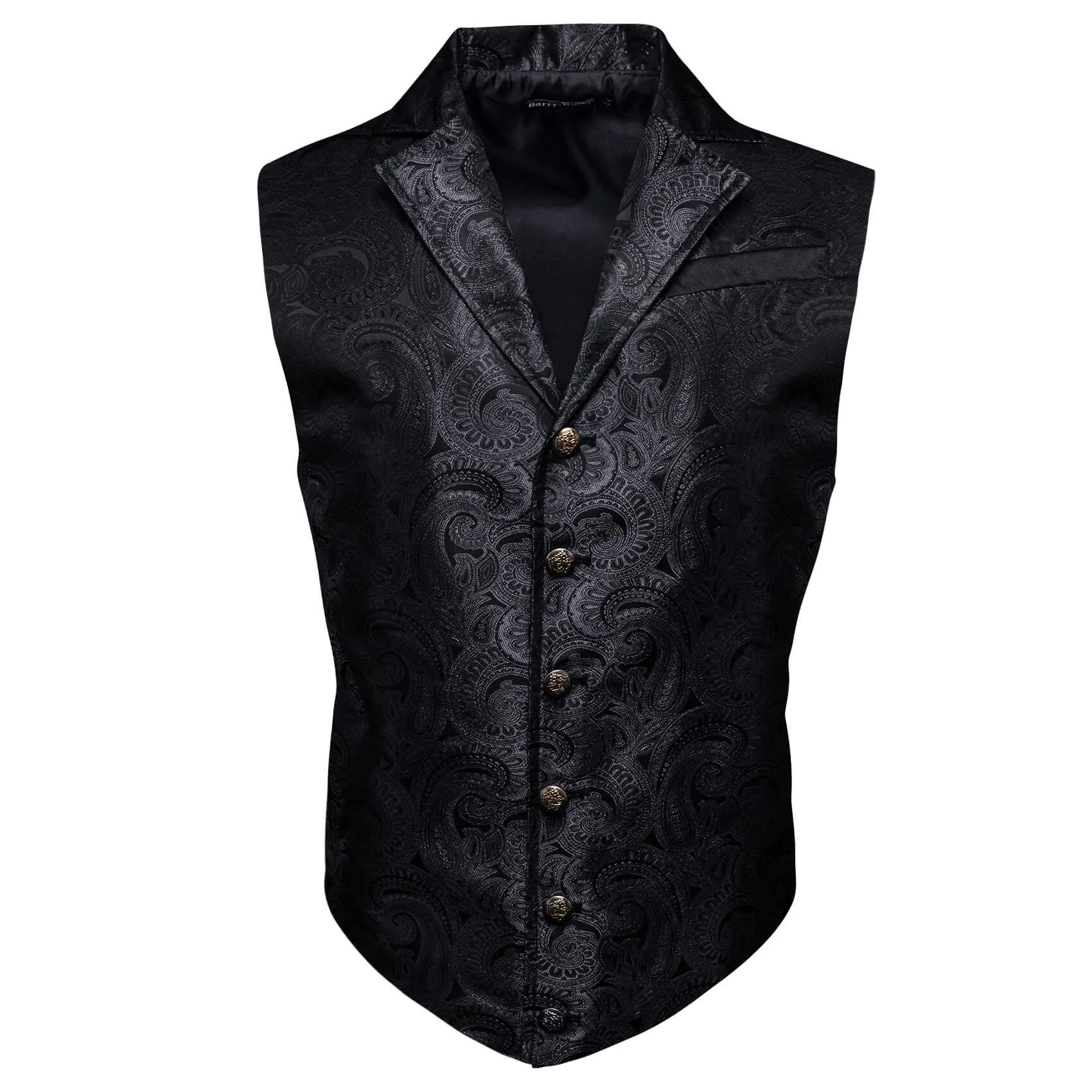 Barry Wang Notch Lapel Vest Jacquard Paisley Black Waistcoat