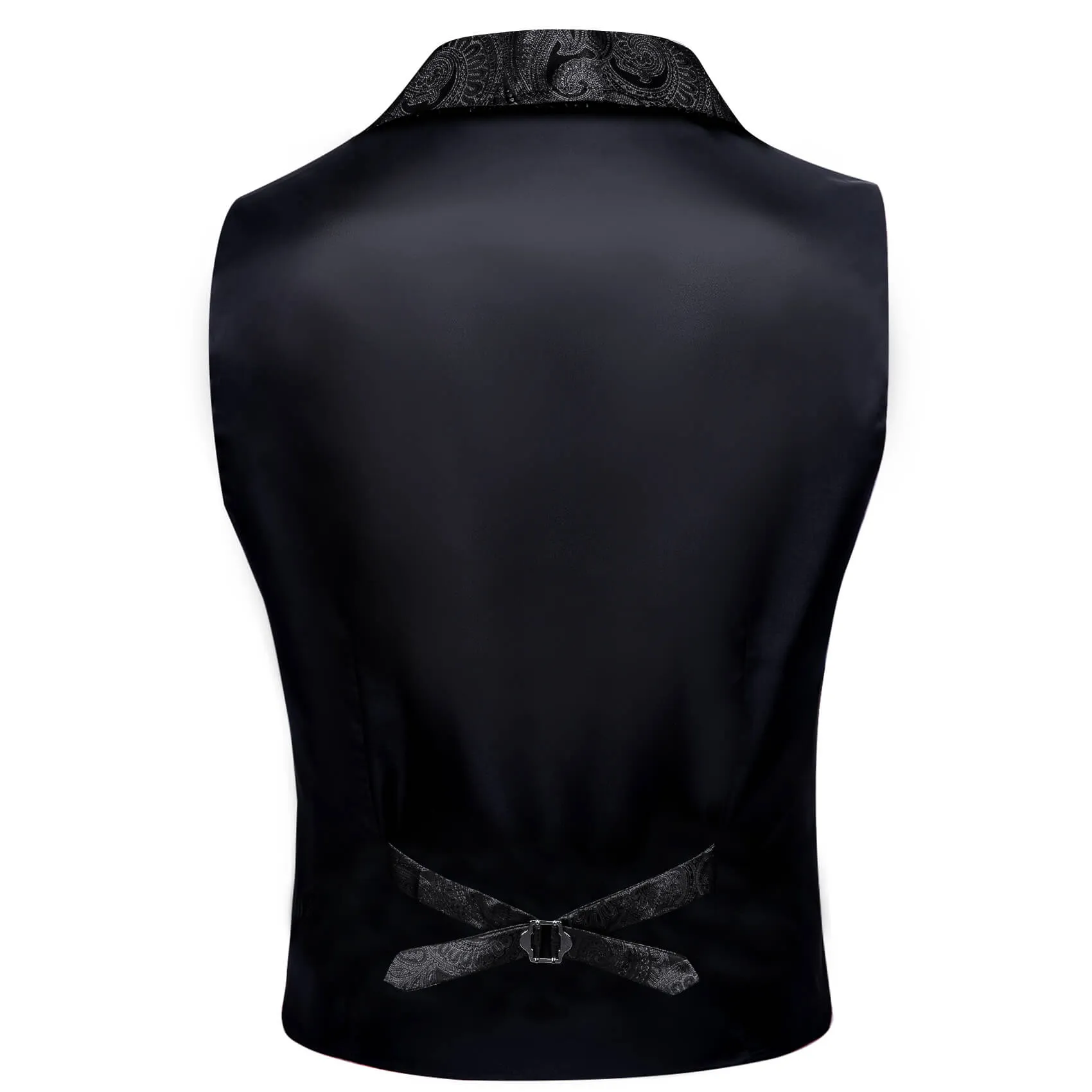 Barry Wang Notch Lapel Vest Jacquard Paisley Black Waistcoat