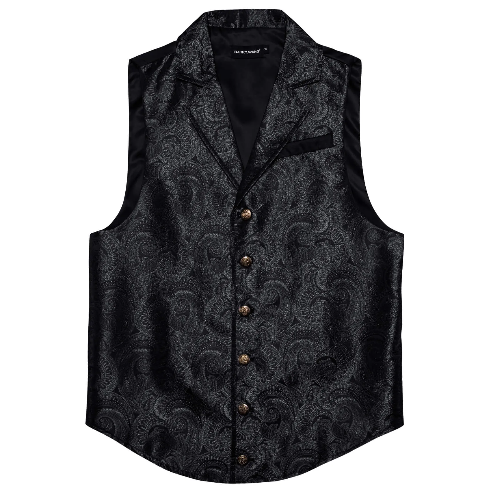 Barry Wang Notch Lapel Vest Jacquard Paisley Black Waistcoat