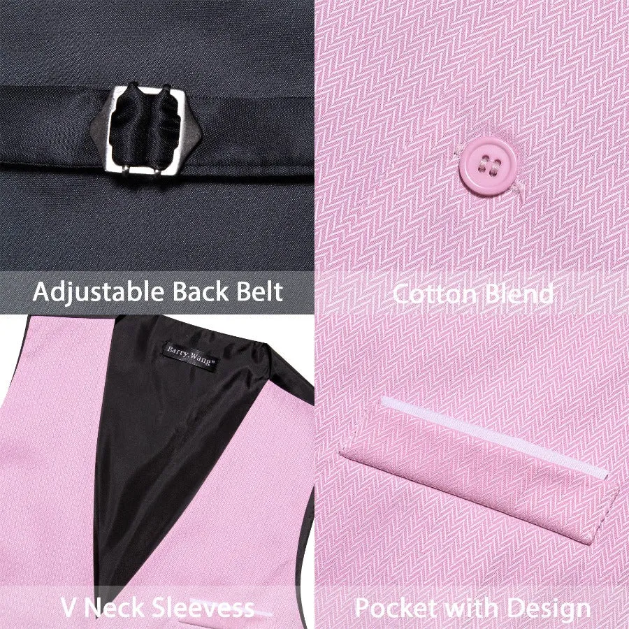 Barry Wang Vest Men's Pink Solid V-Neck Waistcoat Suit for Business