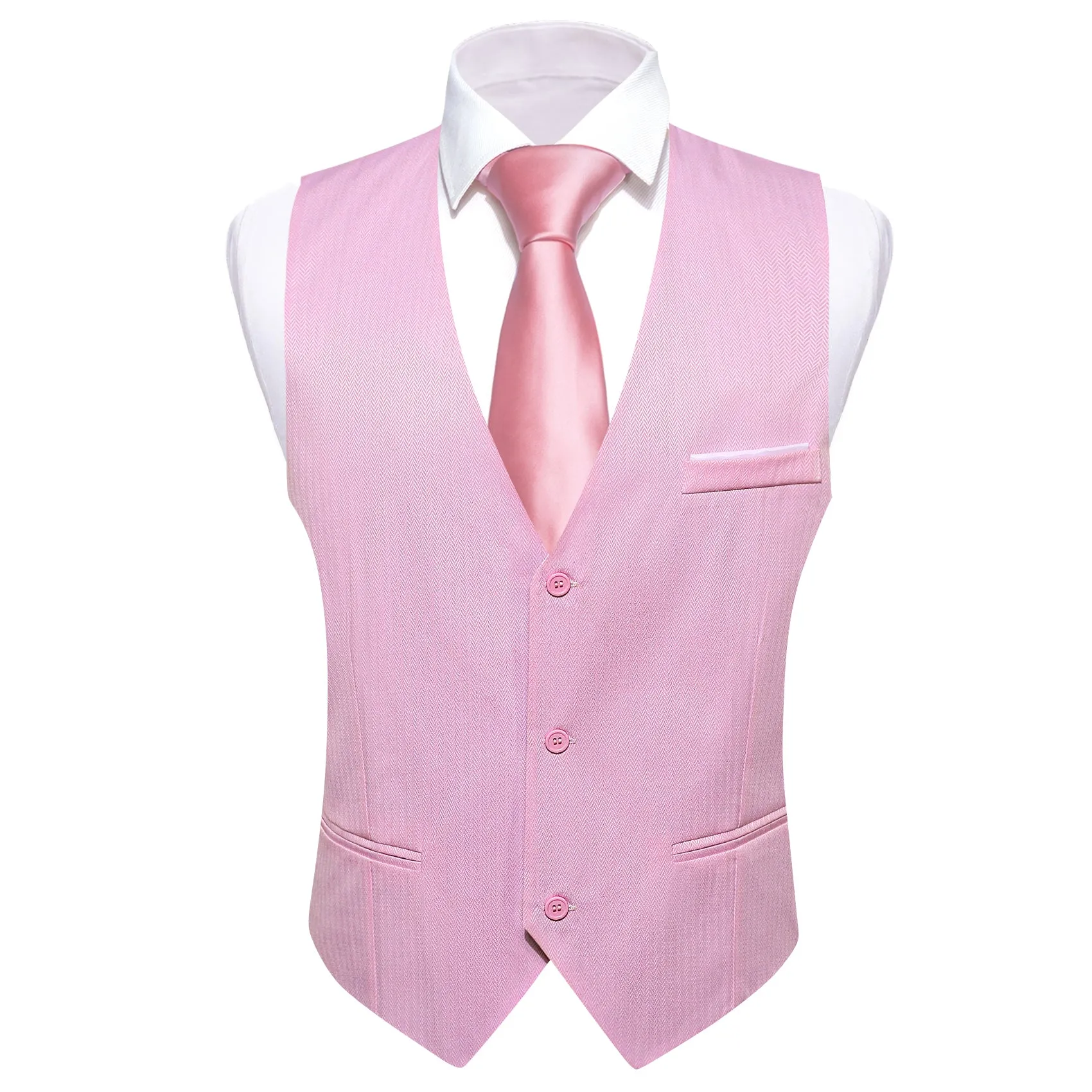 Barry Wang Vest Men's Pink Solid V-Neck Waistcoat Suit for Business
