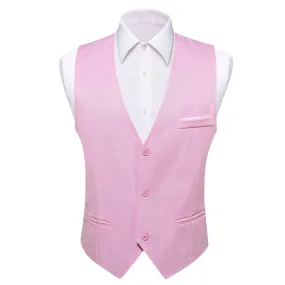 Barry Wang Vest Men's Pink Solid V-Neck Waistcoat Suit for Business