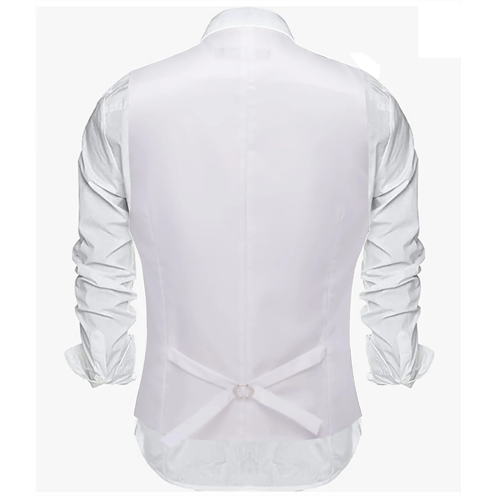 Barry Wang White Wedding Vest Solid Mens Silk Button V-Neck Waistcoat