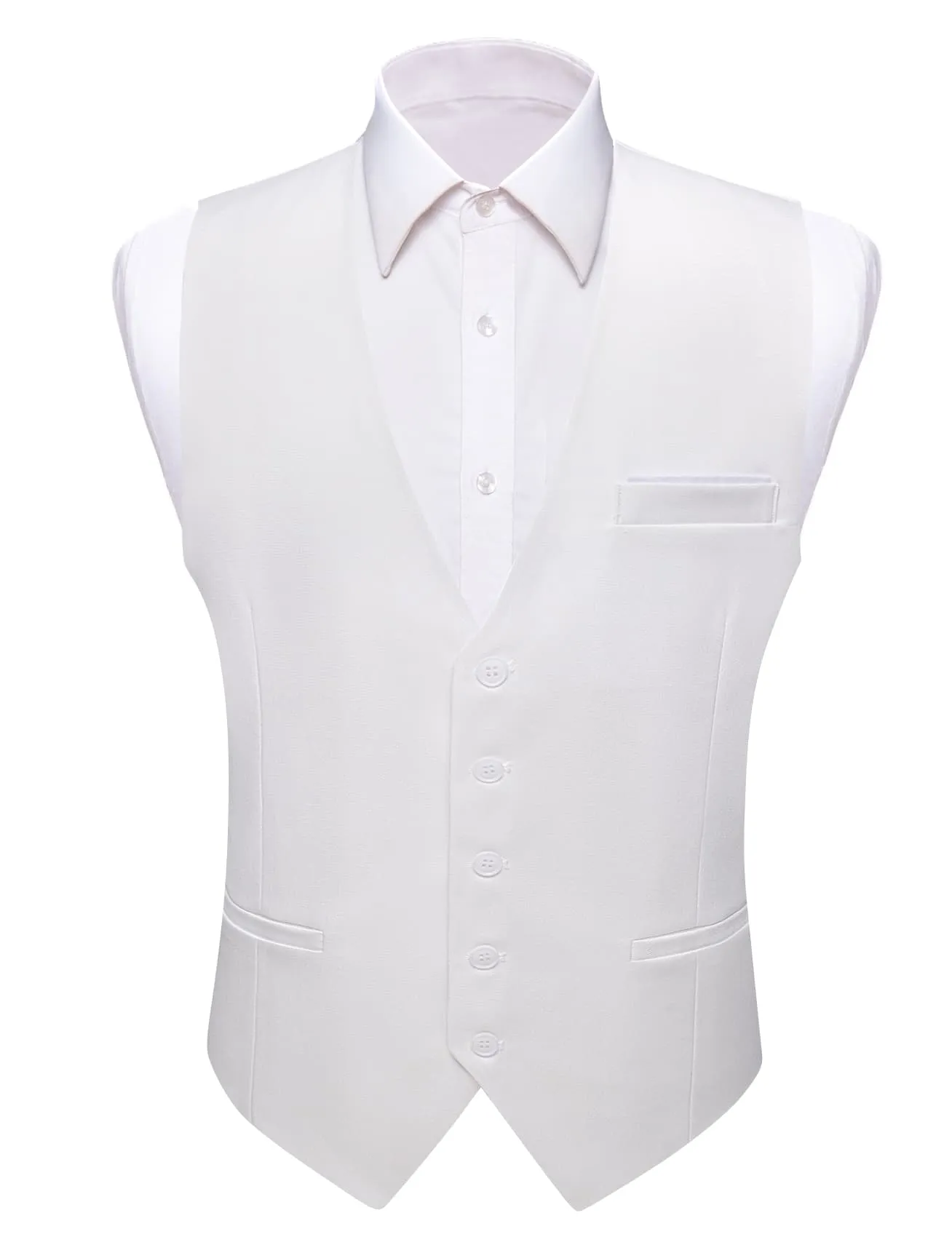 Barry Wang White Wedding Vest Solid Mens Silk Button V-Neck Waistcoat