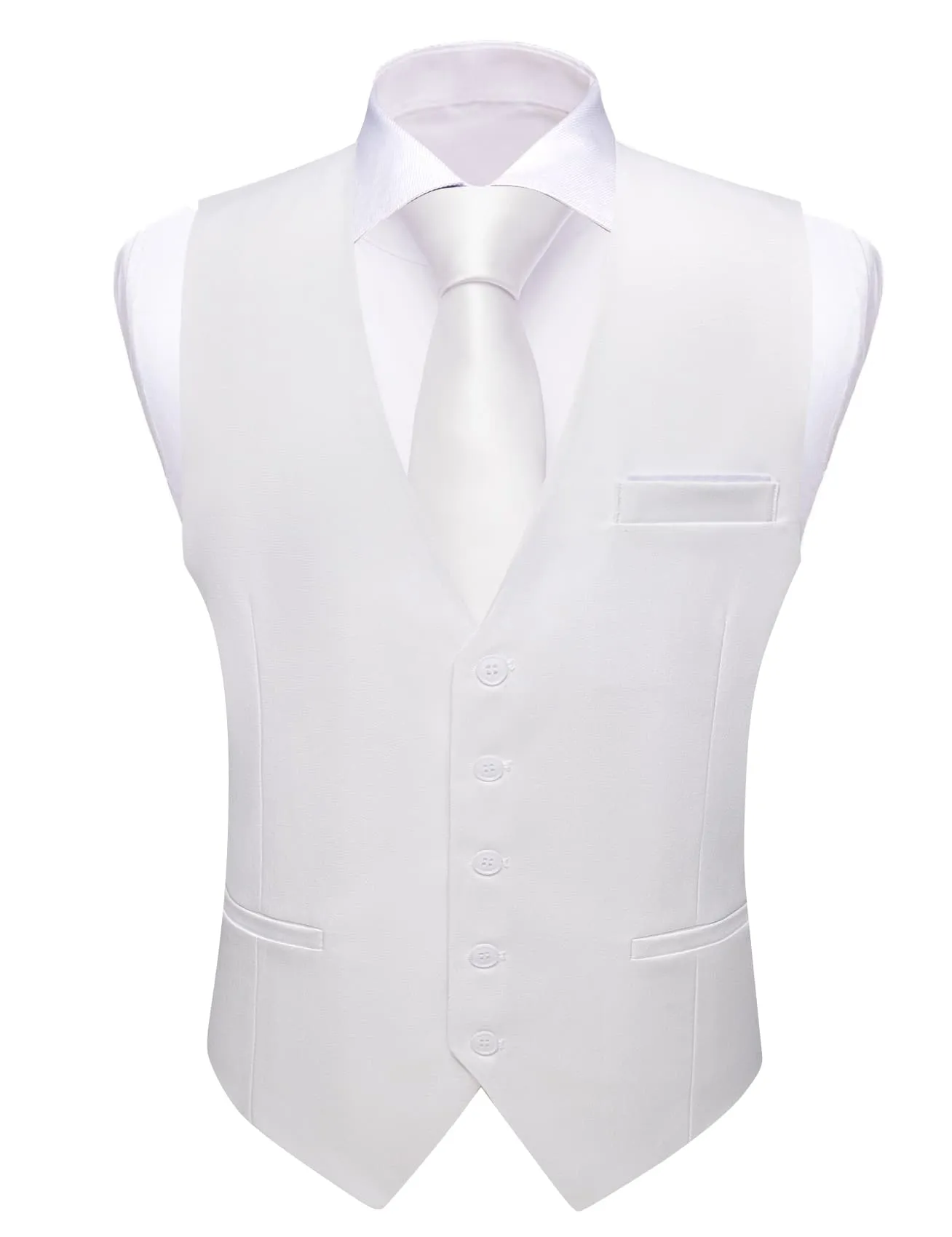 Barry Wang White Wedding Vest Solid Mens Silk Button V-Neck Waistcoat